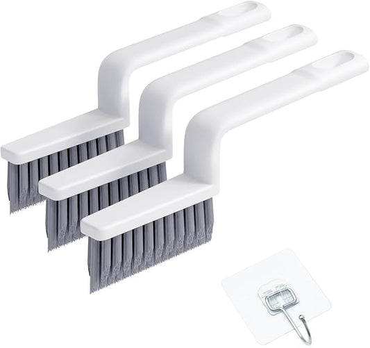 V-Shaped Grout Cleaner Brush, 3 Pcs Grout Brushes for Tile Floor, Handheld Grout Cleaning Brushes Set with 3 Hooks for Shower, Bathroom, Kitchen, Home Use, Stiff Bristle