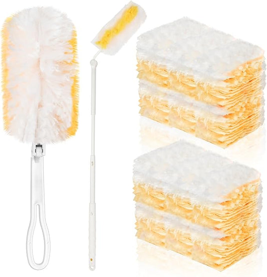 100 Pcs Duster Refills Bulk, Thickened Duster Refill Electrostatic Duster Head, Duster Refills for Cleaning with 2 Long Handles, 2 Short Handles, Disposable Duster Refills for Blinds(Yellow)