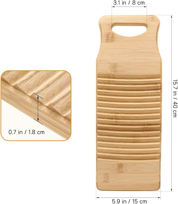 Cabilock Bamboo Washboard for Hand Washing Clothes, 15.7 Inch Wood Laundry Scrub Board, Anti-Slip Lavadero Tabla de Lavar Ropa a Mano, Portable Washer for Sink Travel, Vintage Instrument
