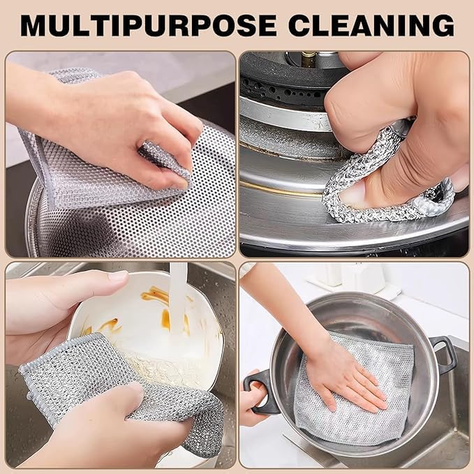 Wire Dishwashing Rag for Wet and Dry,10 Pack Non-Scratch Wire Dishcloth,Multipurpose Cleaning Pads,Wire Miracle Cleaning Cloths,Mesh Cleaning Cloth for Metal Pot Kitchen Dishes
