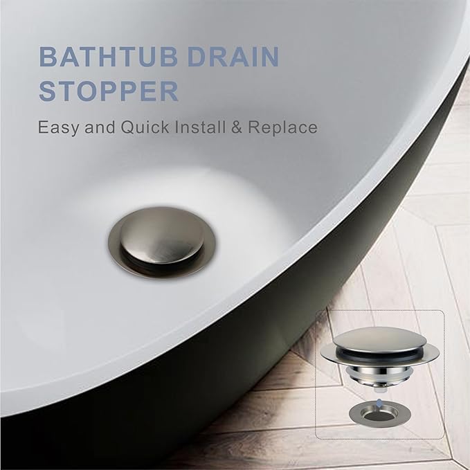 Brushed Bathtub Drain Stopper,Universal Pop Up Bath Drain, Hidrop Tip Toe Tub Drain Stopper,Conversion Kit Assembly, Replaces Lift and Turn,Tip-Toe and Trip Lever drains for Tub, EZ Install(Brushed)