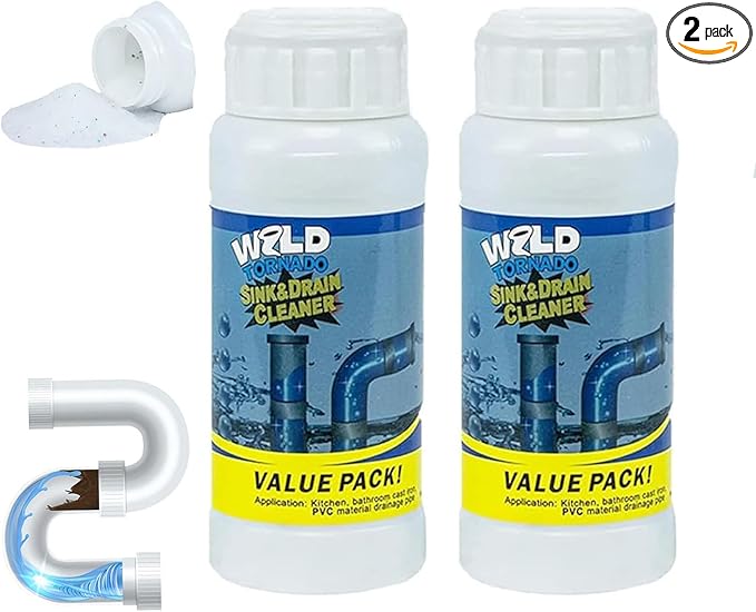 2pc Wild Tornado Sink and Drain Cleaner Powder - Powerful Pipe Dredge for Kitchen & Toilet, Drain Clog Remover, Pipeline Dredging Agent