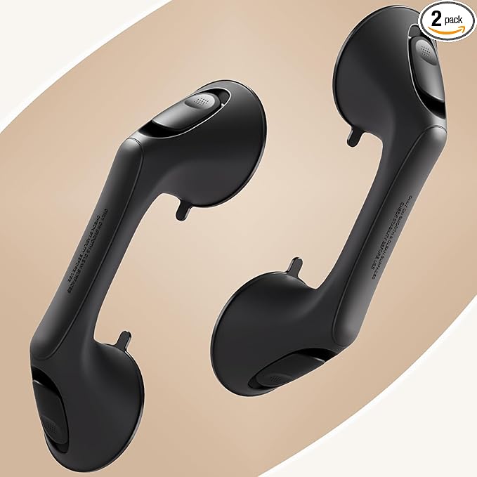2 Pack 12 Inch Grab Bars for Bathtubs and Showers for Seniors, Heavy Duty Shower Handle for Elderly, Suction Cup Removable Handrails Handicap Bath Grip Bathroom Upgrade Safety Grips (Black)