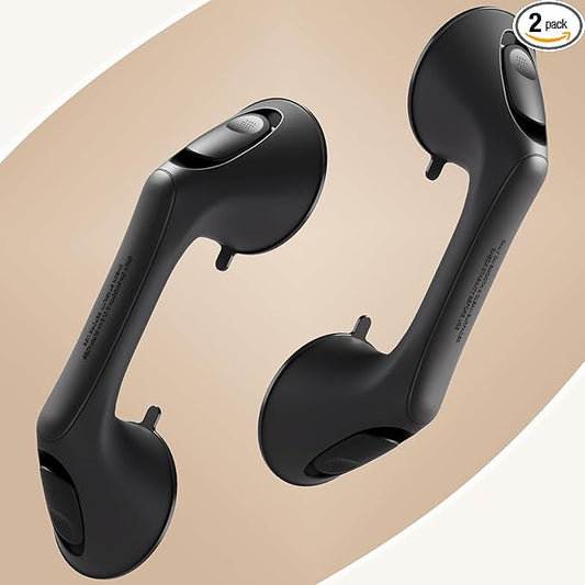 2 Pack 12 Inch Grab Bars for Bathtubs and Showers for Seniors, Heavy Duty Shower Handle for Elderly, Suction Cup Removable Handrails Handicap Bath Grip Bathroom Upgrade Safety Grips (Black)