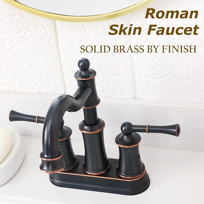 Roman Bathroom Sink Faucet Deck Mount or Wall Mount Installation Pop-up Drain Assembly with Overflow Deck Plate and Water Supply Lines Included (2 Hole Deck Mount, ORB)