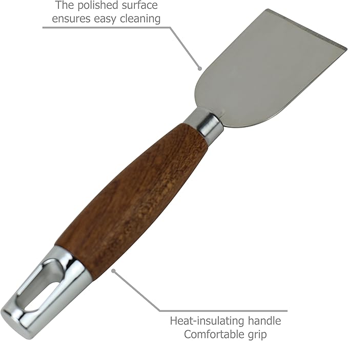 EIKS 2 Pack Stainless Steel Scraper with Wooden Handle for Cleaning Cast Iron Skillet Flat Top Grills Griddle BBQ Pan Ovens Stoves, Stain Removal Tool