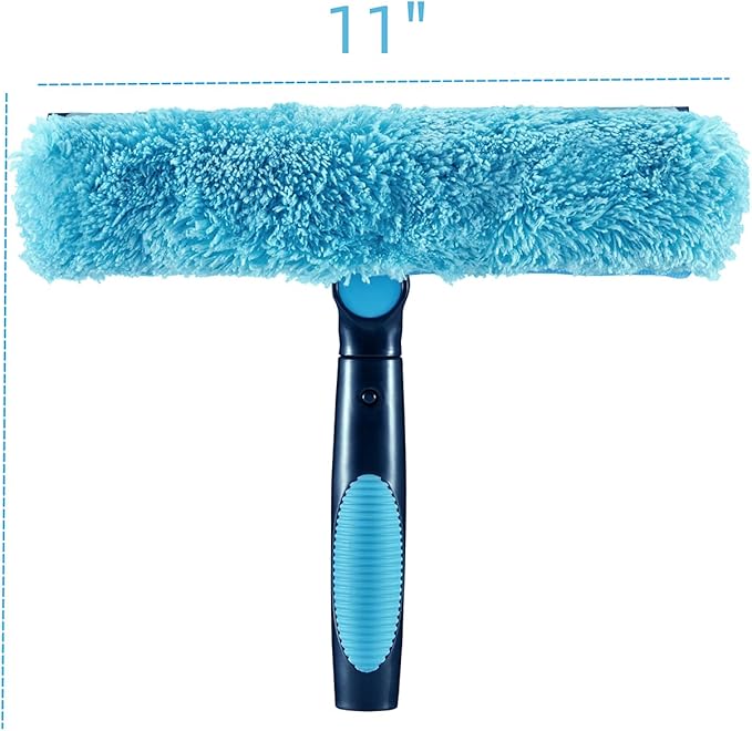 11" Window Squeegee and Microfiber Scrubber 2-in-1 Combo Cleaning Tools (Attachement Only) (2)