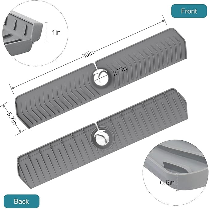 Large Size Kitchen Sink Splash Guard, 30"Silicone Faucet Handle Drip Catcher Tray Mat for for Kitchen Countertop, Bathroom, Farmhouse Countertop, Bathroom, Farmhouse (Green, 30" x 5.7")