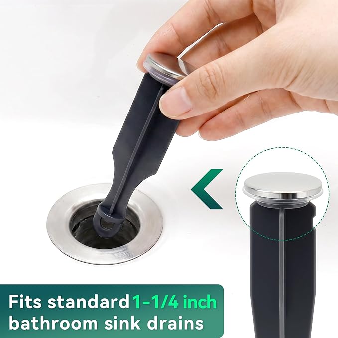 2Pcs Sink Drain Parts, Lavatory Pop Up Center Assembly with Plug, Bathroom Sink Pivot Ball Rod Replacement with 18MM Ball, Pop up Stopper 4‑7/8" Tall, 1‑1/4" Cap Dia