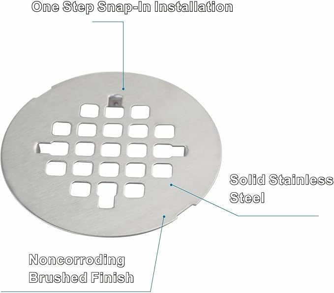 Brushed Nickel 4-1/4" OD Snap-in Shower Drain Cover Replacement, Welsan Stainless Steel Round Shower Strainer Grid Easy to Install