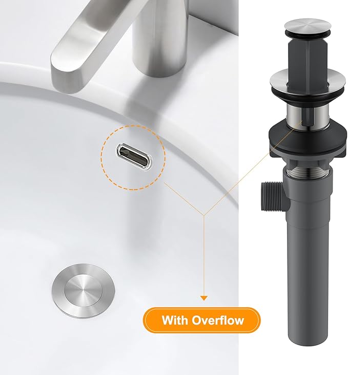 Pop-up Sink Drain Stopper with Lift Rod - Universal Bathroom Sink Drain Kit for Lavatory & Vanity Sink with Overflow, Fit Most US Drains (Brushed Nickel)