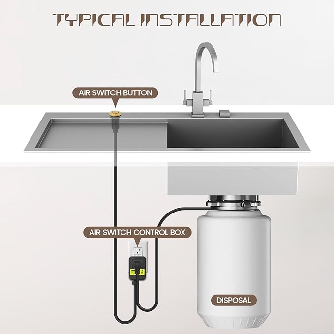 Garbage Disposal Air Switch Kit Sink Top Waste Disposal Long Stainless Steel Golden Brushed On/Off Air Button Food and Waste Disposals Part by Etoolcity, UL Listed