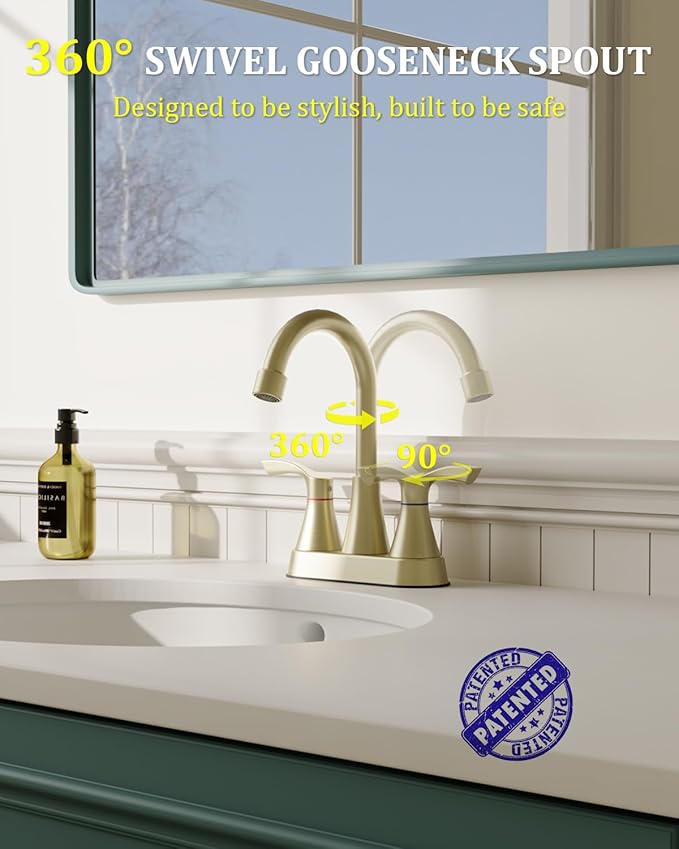 Brushed Gold Bathroom Faucet 2 or 3 Hole, 4 Inch Stainless Steel Bathroom Sink Faucet, 2 Handle Centerset Faucet for Bathroom Sink Vanity, with Pop Up Drain and 2 Supply Hoses