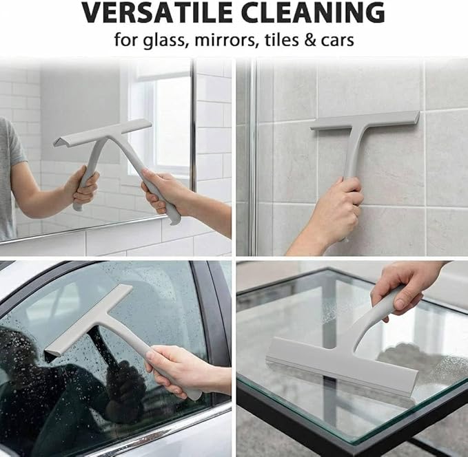 Shower Squeegee for Glass Doors, All-One-Piece Silicone Shower Squeegee with Hook Design for Easy Hanging and Cleaning (Gray)