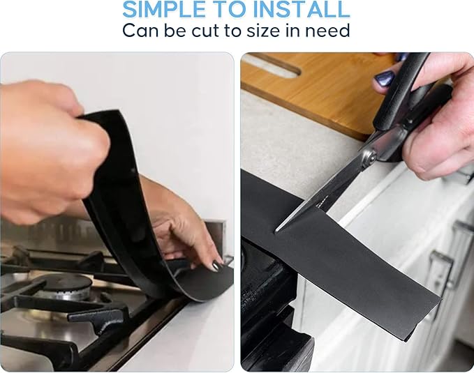 Silicone Stove Gap Covers (2PCS), 25 inch Stove Gap Filler, Stove Guard for Kitchen Oven Counter Side Gap, Heat Resistant and Easy Clean Oven Gap Filler, Black
