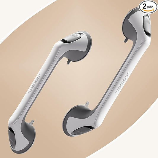 2 Pack 16 Inch Grab Bars for Bathtubs and Showers for Seniors, Heavy Duty Shower Handle for Elderly, Suction Cup Removable Handrails Handicap Bath Grip Bathroom Upgrade Safety Grips (Gray)