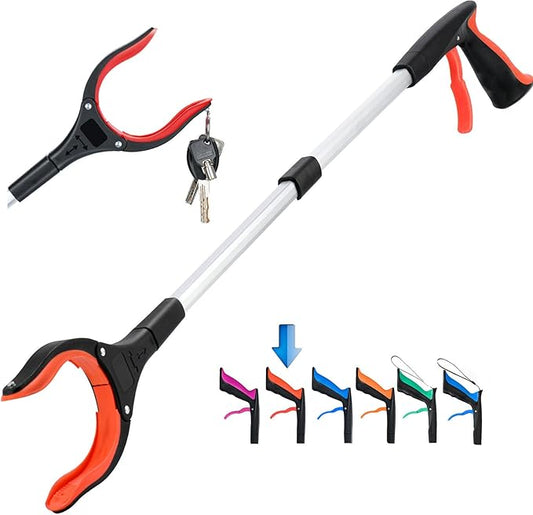 Grabber Reacher Tool,32 Inch Extra Long Foldable Pick Up Stick with Strong Grip Magnetic,360°Rotating Anti-Slip Jaw,Trash Claw Grabber Tool,Trash Picker Tool for Outdoor & Indoor(Red)