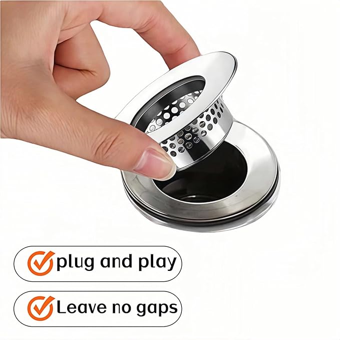 Bathroom Sink & Bathtub Drain Filter Strainer Set - 2 Pack Hair Catcher with Universal 1.25-1.6 Inch Drain Cover for Shower, Vanity, RV Sink - Anti-Clog, Easy-Clean, Gap-Free Design