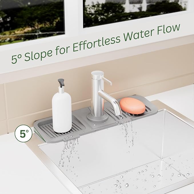 Kitchen Sink Splash Guard 5° Sloped, Silicone Draining Mat for Kitchen Sink, Faucet Mat For Kitchen Sink, Silicone Sink Splash Guard From Luxury Lineup