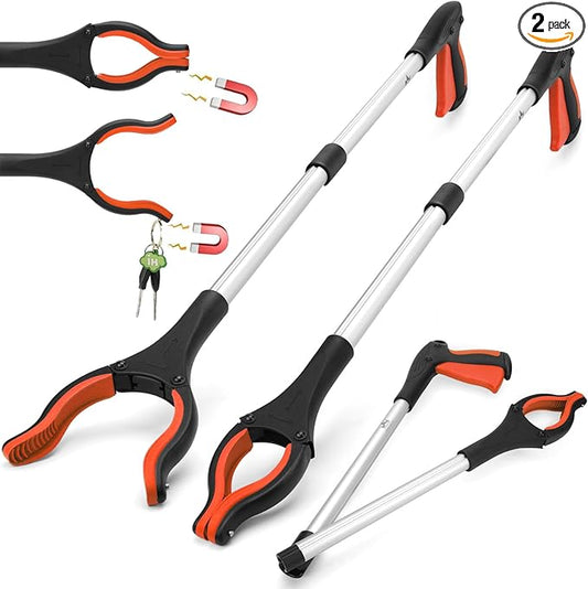 2-Pack Reacher Grabber Pickup Tool, 32" Long Grabber Tool with Magnetic Tip, Trash Picker Grabber for Elderly Grab It Reaching Tool, Garbage Picker Upper, Litter Pick Up Grab Tool