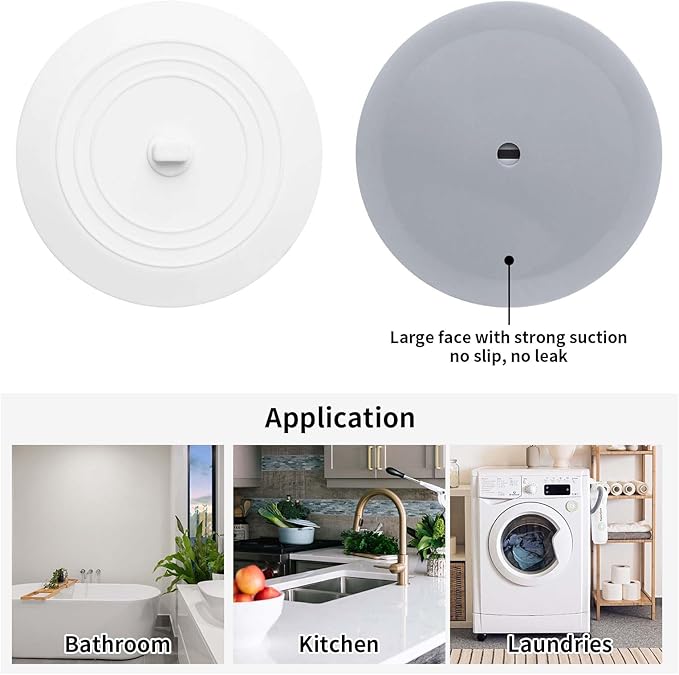 Vaincre 2PCS Bathtub Drain Stopper - 5" Silicone Kitchen Bathroom Hair Water Shower Stopper, Bathtub Drain Plug, Universal Flat Suction Shower Kitchen Cover, Bathroom Laundry Accessories