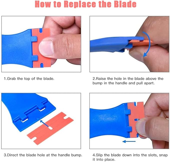 Plastic Razor Blades Scraper, 3PCS Plastic Scraper 100PCS Blades, Putty Knife Scratch-proof, Car Glass Windows Tile Desktop Cleaning Tool, for Glue Labels Stickers Decals (Plastic)
