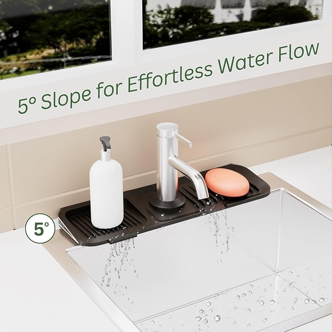 Kitchen Sink Splash Guard, Black 5° Sloped, Silicone Draining Mat for Kitchen Sink, Faucet Mat For Kitchen Sink, Silicone Sink Splash Guard From Luxury Lineup