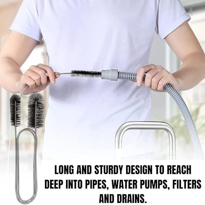 Flexible Drain Cleaning Brush (72" Long) for Drains, Bottles, Bathroom Sink, Bathtub, Shower, and Kitchen Sink, Heavy-Duty Double Ended Nylon with Elastic Hose, Bathroom Essentials, Black
