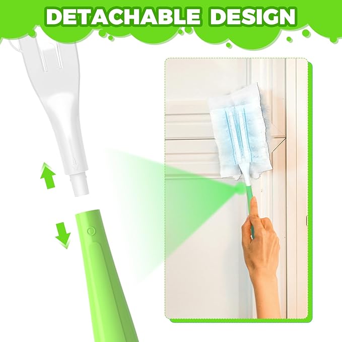 10PCS Duster Refills Folding Handles Set Compatible with Swiffer Dusters,Disposable Static Dust Removal Brush Handle for Dusting Electronics,Furniture,Blinds,Ceiling Fans (10, Green)