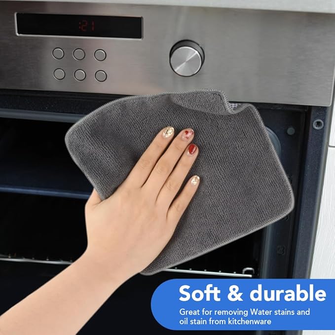 VIVOTE Microfiber Cleaning Cloths Washable Dishcloths with Polyester Mesh Scrubbing Edge Dishcloths, Kitchen Household Wipes Kitchen Dish Cloth,8pcs,7.87“ x 7.87” (Grey)
