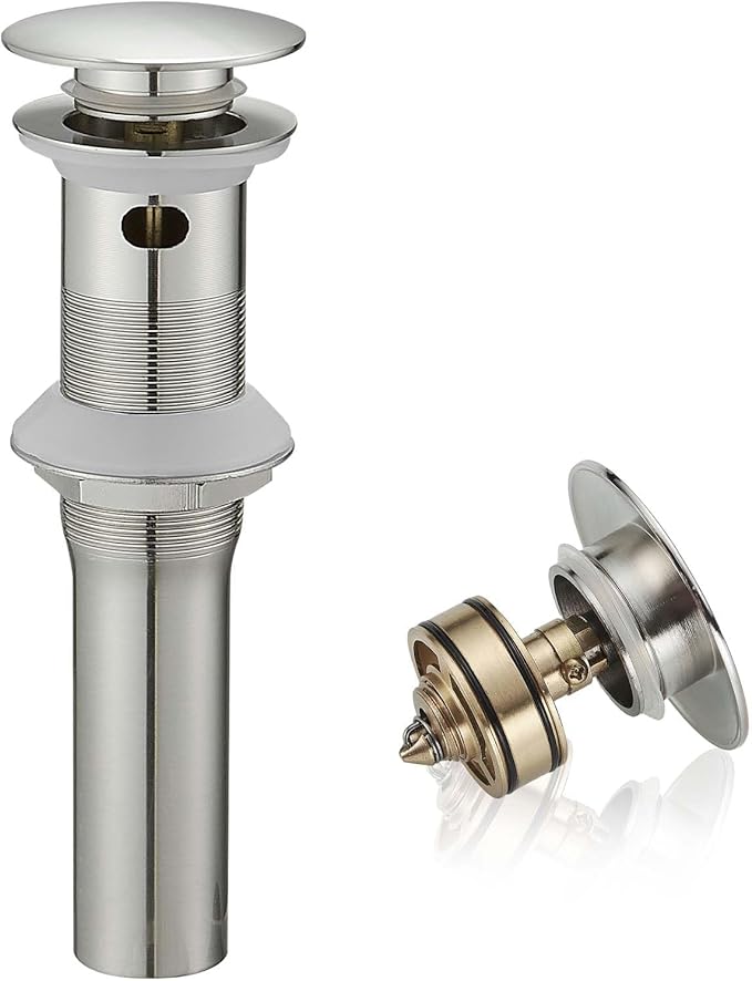 Bathroom Sink Drain with Overflow Vessel Vanity Pop Up Drain Assembly Stopper Lavatory Commercial Bath Brass Fits Bathroom Standard Sink Hole 1-1/2" to 1-3/4" Brushed Nickel, P05N