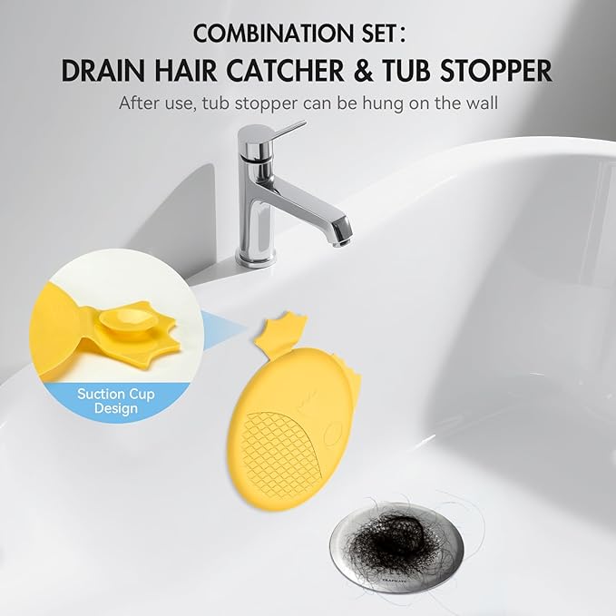 TRAPMATE Bathtub Drain Stopper & Shower Hair Catcher, Shower Drain Cover/Silicone Drain Cover/Sink Drain Plug for Shower, Bath, Kitchen Sink (Patented)