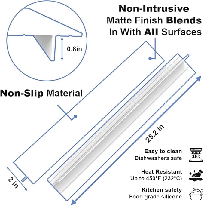 Silicone Stove Gap Covers Folding,25 Inches Stove Gap Filler 2pcs,Kitchen Sealing Strip Between Electric Stove,Countertop,Oven Spacer White