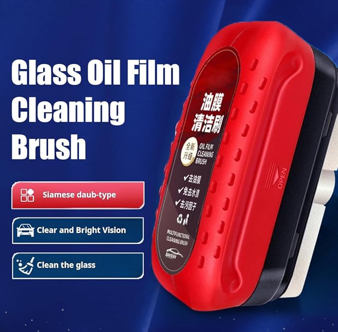 3PC Automotive Oil Film Cleaning Brush,Car Windshield Cleaner,Car Clear Vision Glass Cleaner for Car Windows for Cleaning Brush and Improving Windshield Clarity & Visibility (Red)