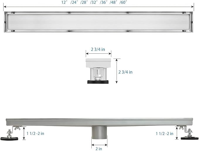 SaniteModar Linear Shower Drain, Linear Drain 36 inch with Tile Insert 2 in 1 Panels, AISI 304 Stainless Steel Brushed Shower Floor Drain with Adjustable Feet and Hair Catcher