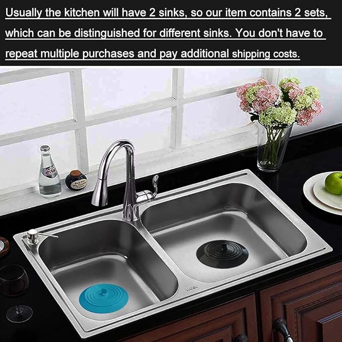 2PCS Kitchen Sink Stoppers, Universal Drain Plug, 6.0 Inch Silicone Sink Drain Stopper, Sink Drain Cover, Sink Drain Plug, Sink Water Stopper, Bathtub Stopper