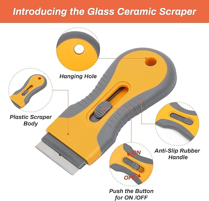 Razor Blade Scrape with 20pcs Extra Blades, Scraper Tool, Razor Blade Retractable, Paint Stripping Tool, Hob Oven Glass Cooker Cleaning Tool Non Scratch Anti Slip Window Glass Wallpaper