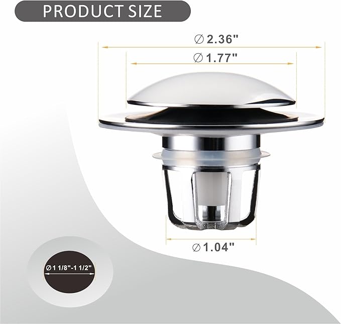 Chrome Bathroom Sink Drain Stopper, Wellup Universal 2-in-1 Sink Stopper Bathroom Drain for 1 1/8"-1 1/2" Sink Drain Hole, Pop up Sink Stopper with Anti-Clogging Strainer, Chrome Plated