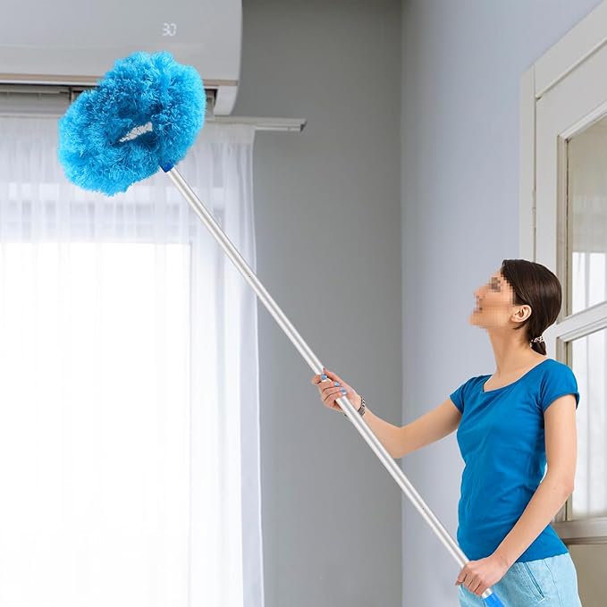 LUCKY-M Ceiling Fan Cleaner Duster, Removable Microfiber Ceiling Fan Blade Cleaner Reusable Duster with Extension Pole Adjusts 33 to 57.1 in for Cleaning Bookshelves Wall Door Window Top (Blue)