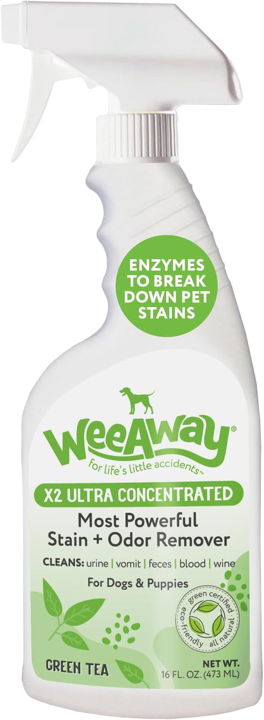 Wee Away® X2 Dog Urine Stain & Odor Remover - Double Strength Enzyme Spot Cleaner for Dog Pee, Marking & Odor Removal, Carpet, Furniture & Bedding, Non-Toxic, 16 oz