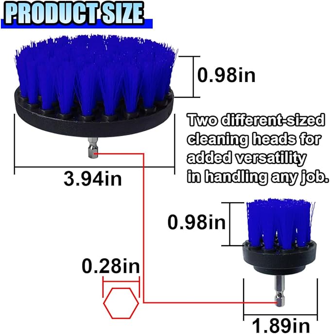 2PCS Car Detailing Drill Brush Set, 2" & 4" Power Carpet Scrubber, Nylon Bristle Wheel Cleaner Brush with Drill Attachment, Car Wash Cleaning Kit for Floor Mats, Bathroom (Blue)