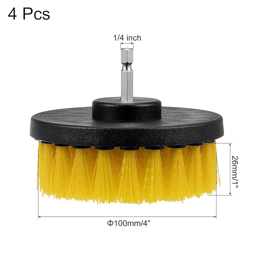uxcell Drill Brush 4" All-Purpose Cleaning Scrubber Kit for Grout, Floor, Tub, Tile, Yellow 4Pcs