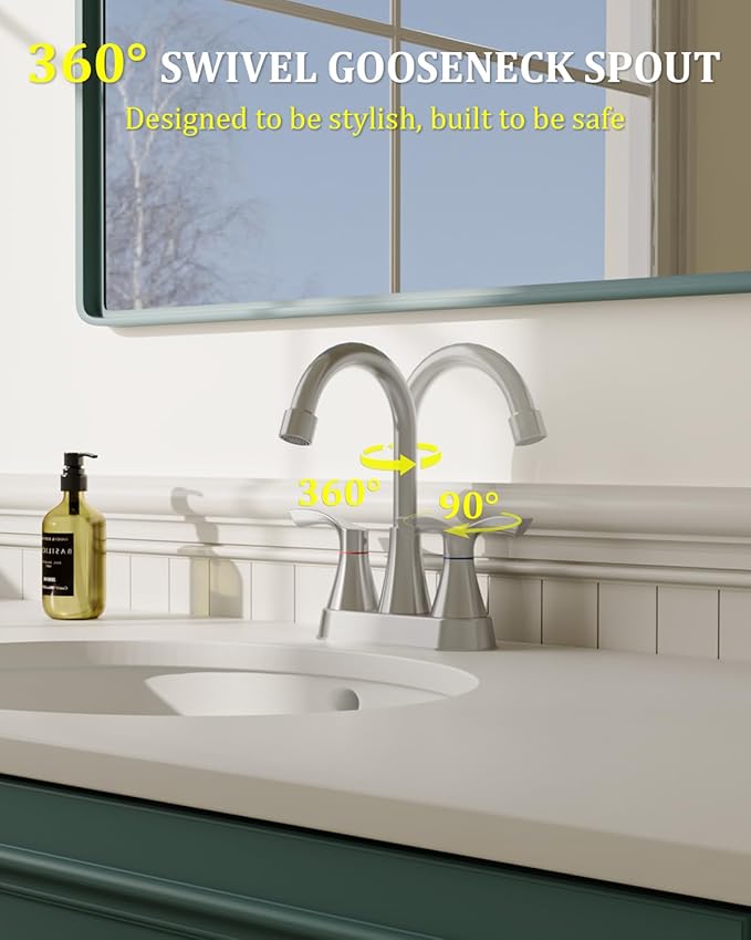 2 Pack Brushed Nickel Bathroom Faucet 3 Hole, Evolvegoods 4 Inch Stainless Steel Bathroom Sink Faucet, 2 Handle Centerset Faucet for Bathroom Sink Vanity, with Pop Up Drain and 2 Supply Hoses