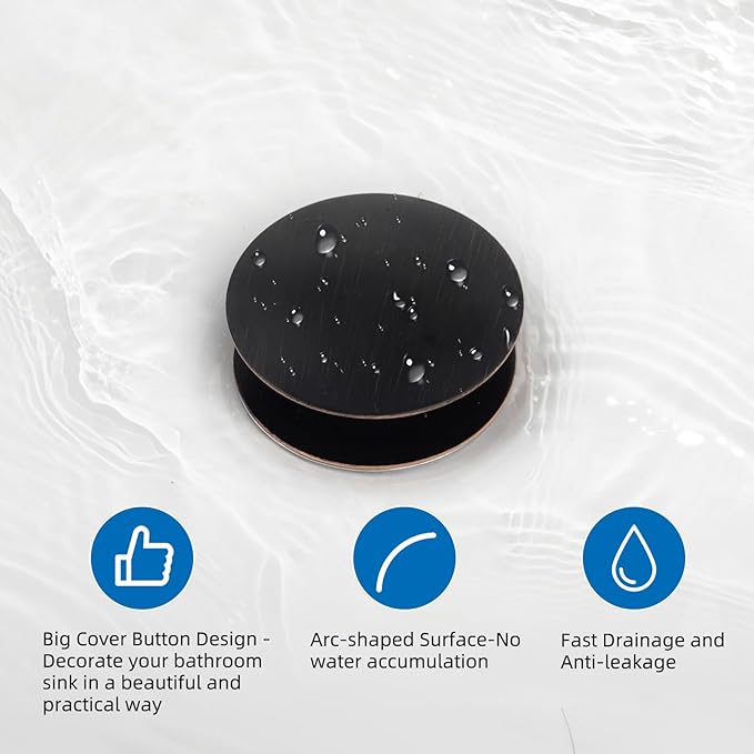 Universal Bathroom Sink Stopper, Metal Pop Up Sink Drain Strainer with Hair Catcher, Fit 1.1"-2.36" US Basin, Wash Basin Drain Plug, Big/Small Cover Cap, Brass Bounce Core, Oil Rubbed Bronze