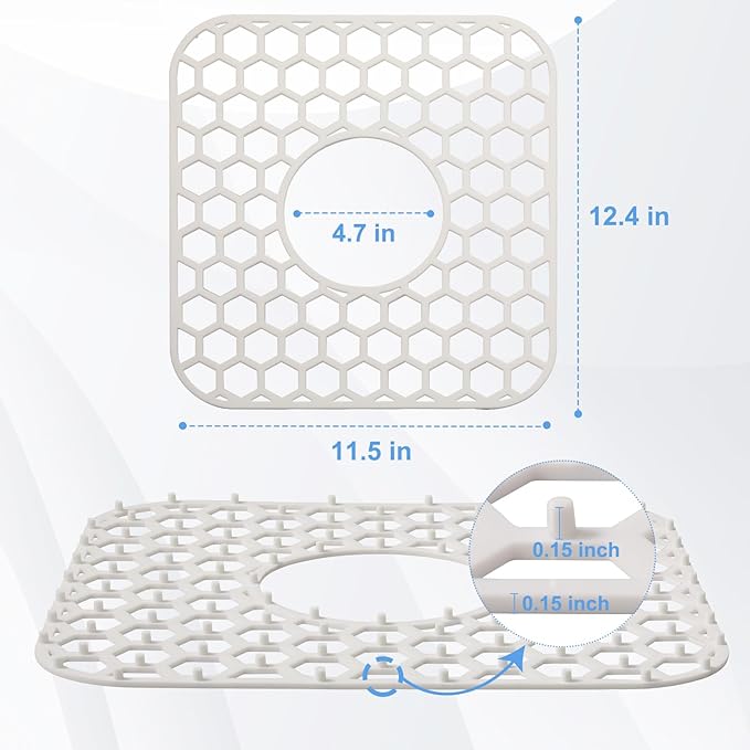 2 Pack Silicone Sink Protectors for Kitchen Sink - 12" x 11" Kitchen Grid Accessory, Non-Slip Heat-Resistant Mat for Bottom of Porcelain Stainless Steel, Dishwasher Safe (White)