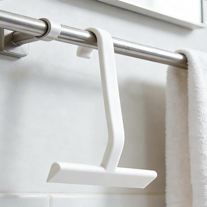 Shower Squeegee for Glass Doors - Squeegee for Shower Glass - All-One-Piece Silicone Cleaner with Built-in Hook for Bathroom, Glass, Mirror, Tile, Car & Kitchen (White)