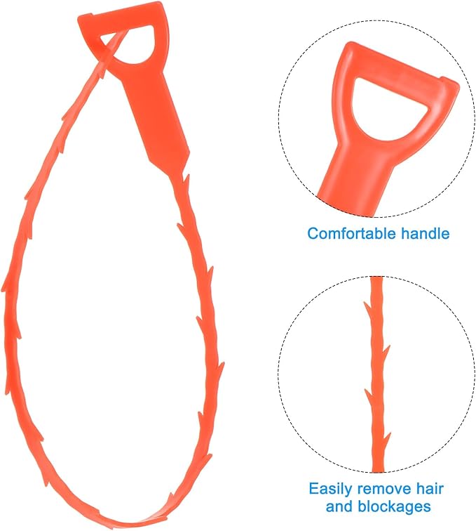 uxcell 3pcs 20 Inch Drain Hair Clog Remover Tool PP & 80 Inch Drain Cleaner Tool Sticks Stainless Steel Sewer Cleaning Hook Unclog Sink Unclogger for Toilet Bathtub Sewer, Orange