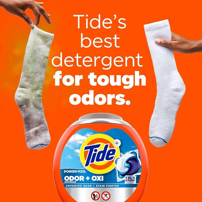 Tide Odor Defense + Oxi Laundry Detergent Pacs, Original Scent, 25 Count, Advanced Odor + Stain Fighter, laudry soap washing detergent pacs