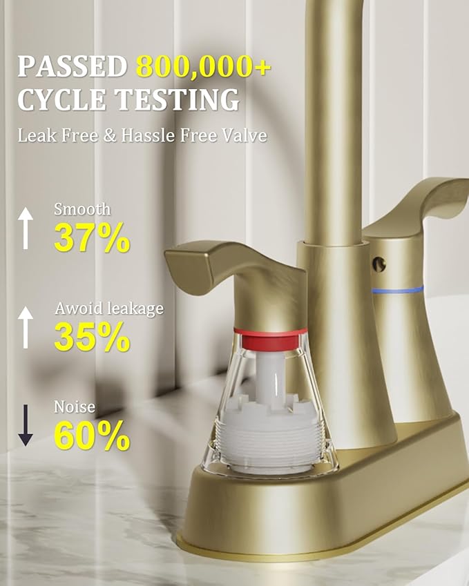 Brushed Gold Bathroom Faucet 2 or 3 Hole, 4 Inch Stainless Steel Bathroom Sink Faucet, 2 Handle Centerset Faucet for Bathroom Sink Vanity, with Pop Up Drain and 2 Supply Hoses