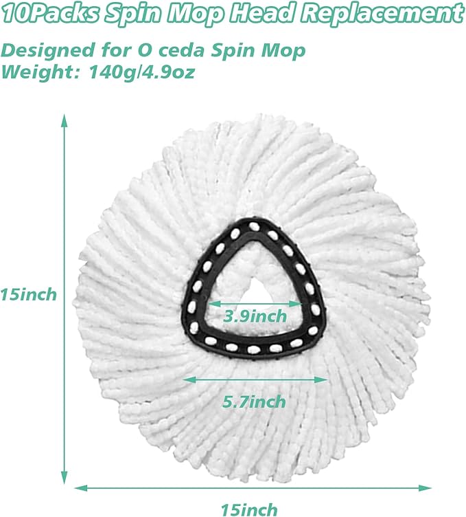 10 PCS Spin Mop Replacement Head,100% Microfiber Mop Heads Replacements Compatible with Cedar Easywring 1-Tank System, 360 Degree Round Spin Mop Replacement Head for Easy House Cleaning Floor Mopping